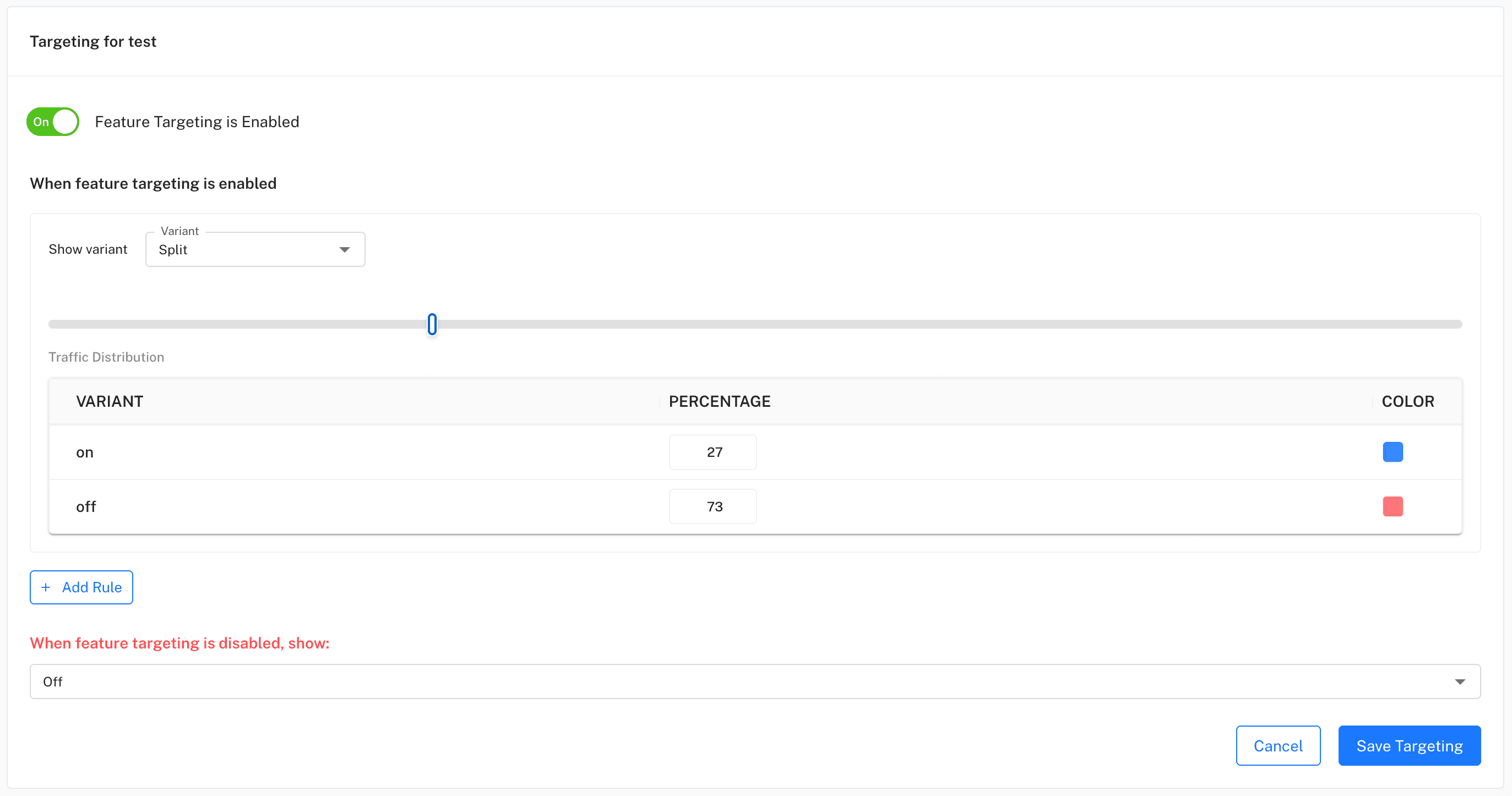 Gradual percentage rollout of a feature flag in Featureflow, splitting traffic between variants