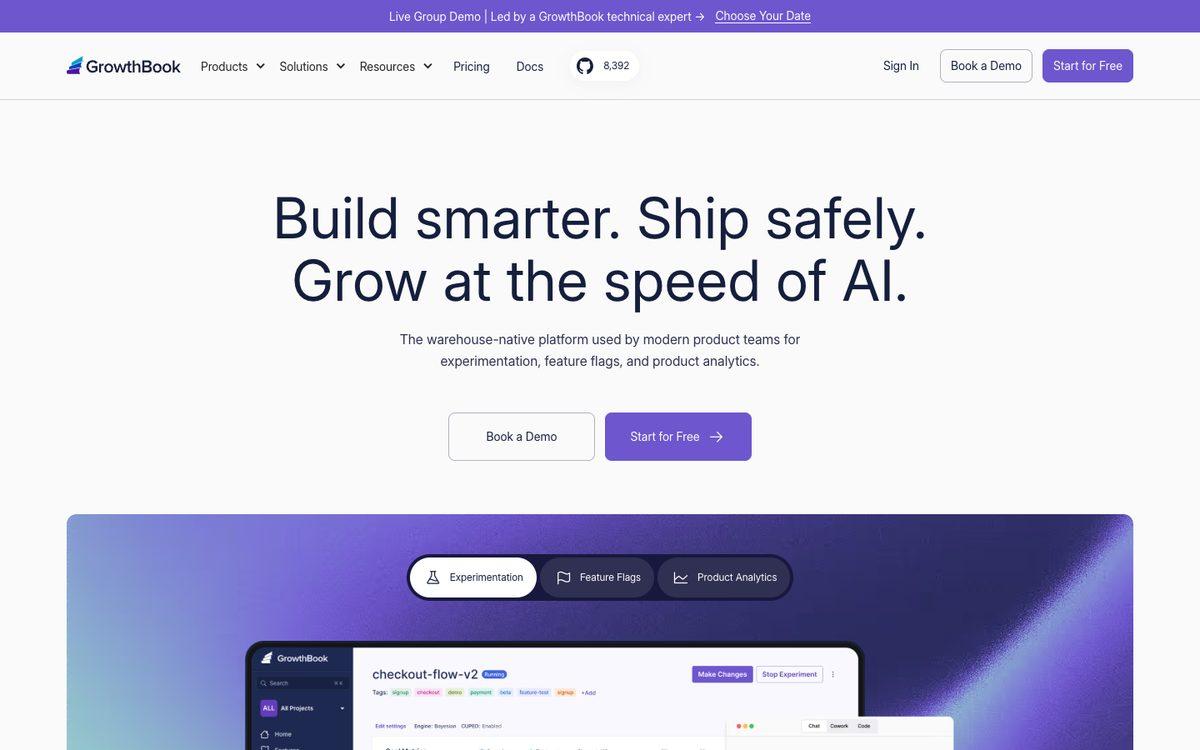 GrowthBook homepage, captured 19 September 2026