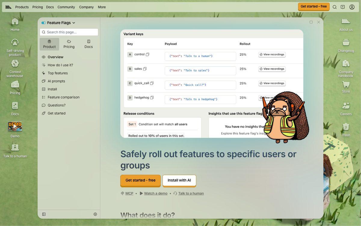 PostHog feature flags homepage, captured 19 September 2026