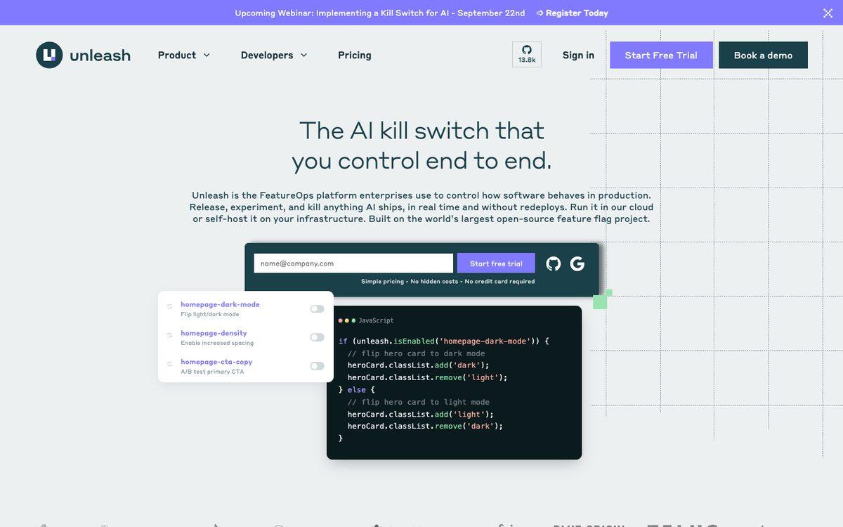 Unleash homepage, captured 19 September 2026
